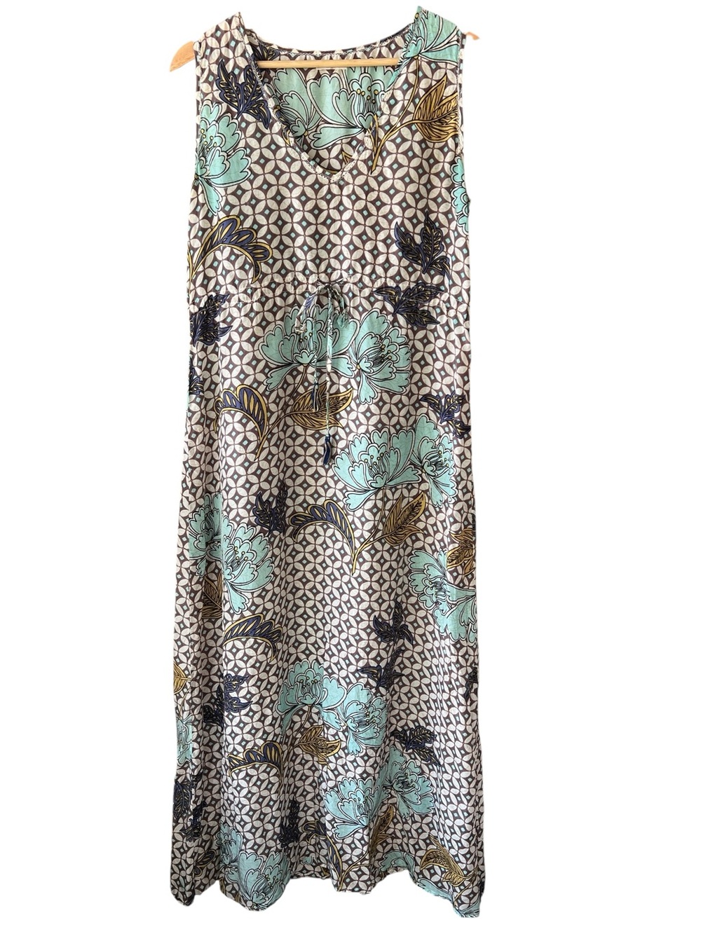 Lola Australia Silk Sleeveless Maxi Dress Tile Print Empire Waist
